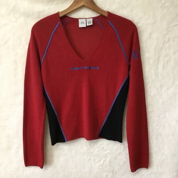 Armani Exchange Red Color-blocked Sweater - Picture 2 of 11